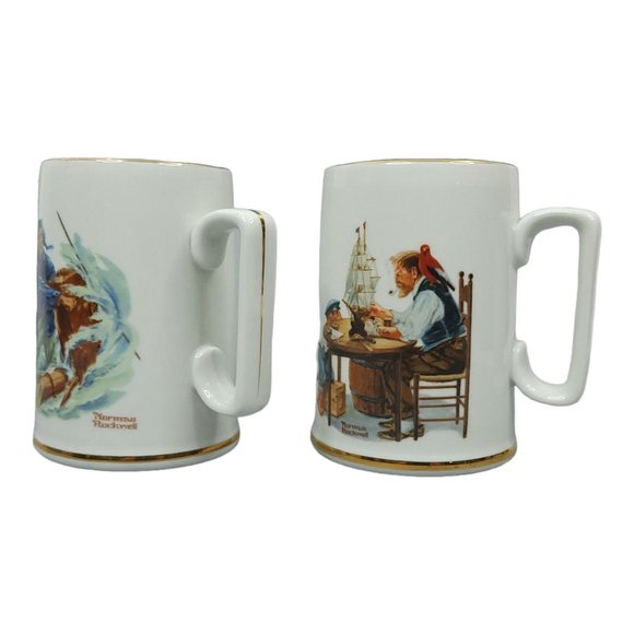 Vintage Norman Rockwell Coffee Cup 12 Oz Mugs Braving The Storm For a Good Boy - Picture 6 of 12